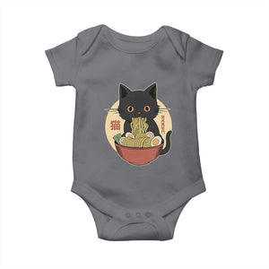 Kawaii Black Cat Eating Ramen Baby Onesie Funny Graphic Japanese Kawaii Anime Inspo TS02 Charcoal Print Your Wear