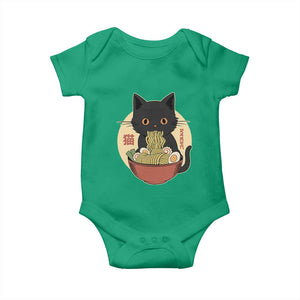 Kawaii Black Cat Eating Ramen Baby Onesie Funny Graphic Japanese Kawaii Anime Inspo TS02 Irish Green Print Your Wear