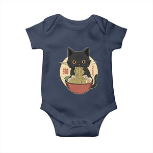 Kawaii Black Cat Eating Ramen Baby Onesie Funny Graphic Japanese Kawaii Anime Inspo TS02 Navy Print Your Wear