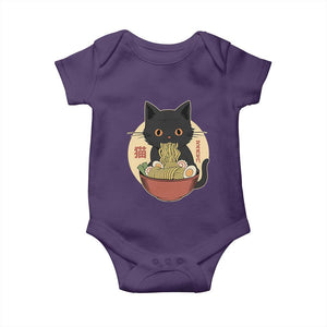 Kawaii Black Cat Eating Ramen Baby Onesie Funny Graphic Japanese Kawaii Anime Inspo TS02 Purple Print Your Wear