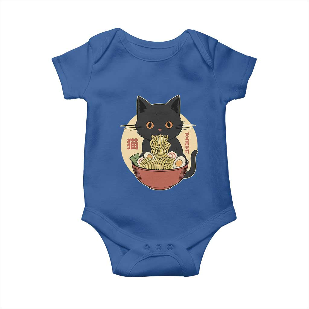 Kawaii Black Cat Eating Ramen Baby Onesie Funny Graphic Japanese Kawaii Anime Inspo TS02 Royal Blue Print Your Wear