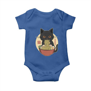Kawaii Black Cat Eating Ramen Baby Onesie Funny Graphic Japanese Kawaii Anime Inspo TS02 Royal Blue Print Your Wear