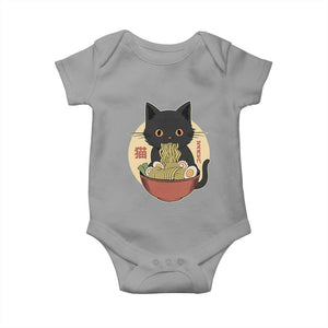 Kawaii Black Cat Eating Ramen Baby Onesie Funny Graphic Japanese Kawaii Anime Inspo TS02 Sport Gray Print Your Wear