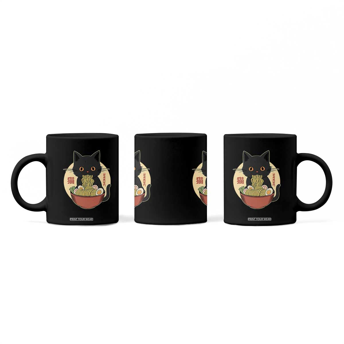 Kawaii Black Cat Eating Ramen Coffee Mug Funny Graphic Japanese Kawaii Anime Inspo TS02 Print Your Wear