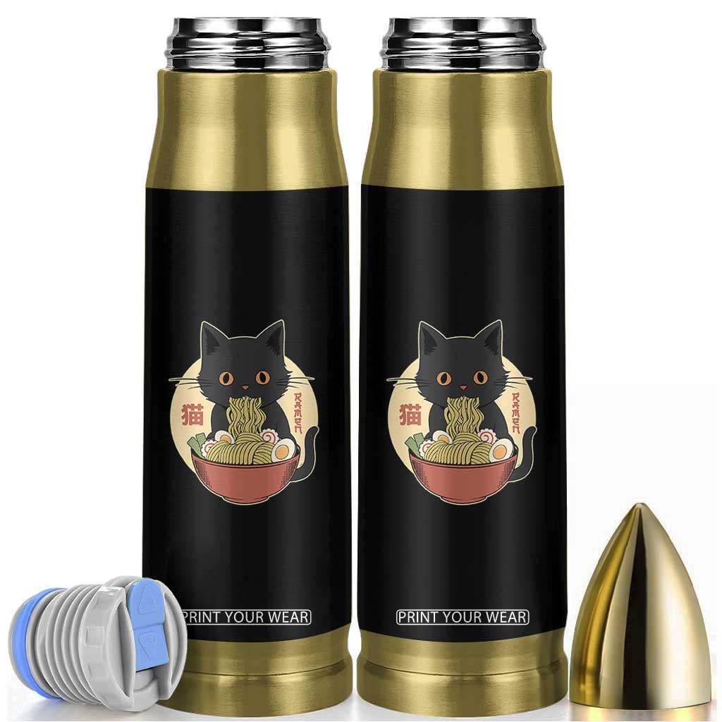 Kawaii Black Cat Eating Ramen Bullet Tumbler Funny Graphic Japanese Kawaii Anime Inspo TS02 Black Print Your Wear