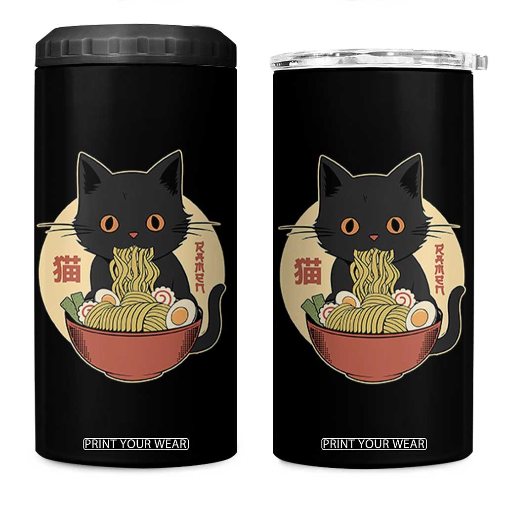 Kawaii Black Cat Eating Ramen 4 in 1 Can Cooler Tumbler Funny Graphic Japanese Kawaii Anime Inspo TS02 One Size: 16 oz Black Print Your Wear