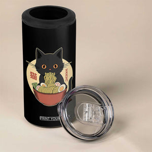 Kawaii Black Cat Eating Ramen 4 in 1 Can Cooler Tumbler Funny Graphic Japanese Kawaii Anime Inspo TS02 Print Your Wear