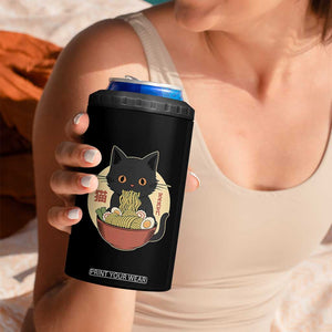 Kawaii Black Cat Eating Ramen 4 in 1 Can Cooler Tumbler Funny Graphic Japanese Kawaii Anime Inspo TS02 Print Your Wear