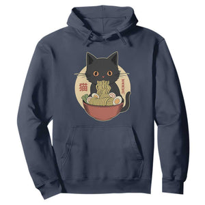 Kawaii Black Cat Eating Ramen Hoodie Funny Graphic Japanese Kawaii Anime Inspo TS02 Navy Print Your Wear