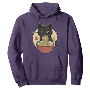 Kawaii Black Cat Eating Ramen Hoodie Funny Graphic Japanese Kawaii Anime Inspo TS02 Purple Print Your Wear