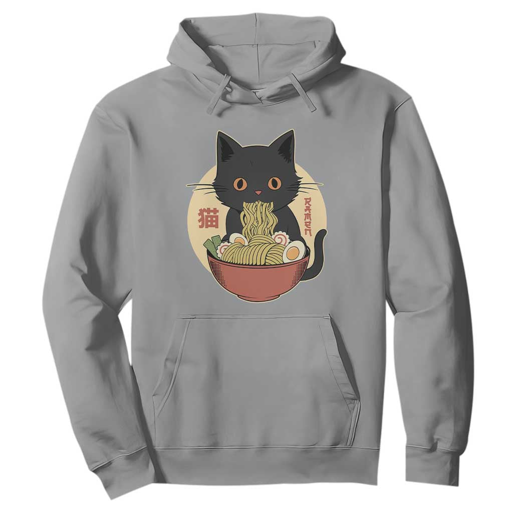 Kawaii Black Cat Eating Ramen Hoodie Funny Graphic Japanese Kawaii Anime Inspo TS02 Sport Gray Print Your Wear