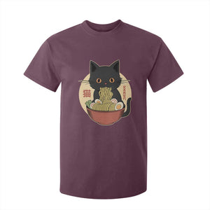 Kawaii Black Cat Eating Ramen T Shirt For Kid Funny Graphic Japanese Kawaii Anime Inspo TS02 Maroon Print Your Wear