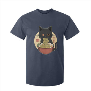 Kawaii Black Cat Eating Ramen T Shirt For Kid Funny Graphic Japanese Kawaii Anime Inspo TS02 Navy Print Your Wear