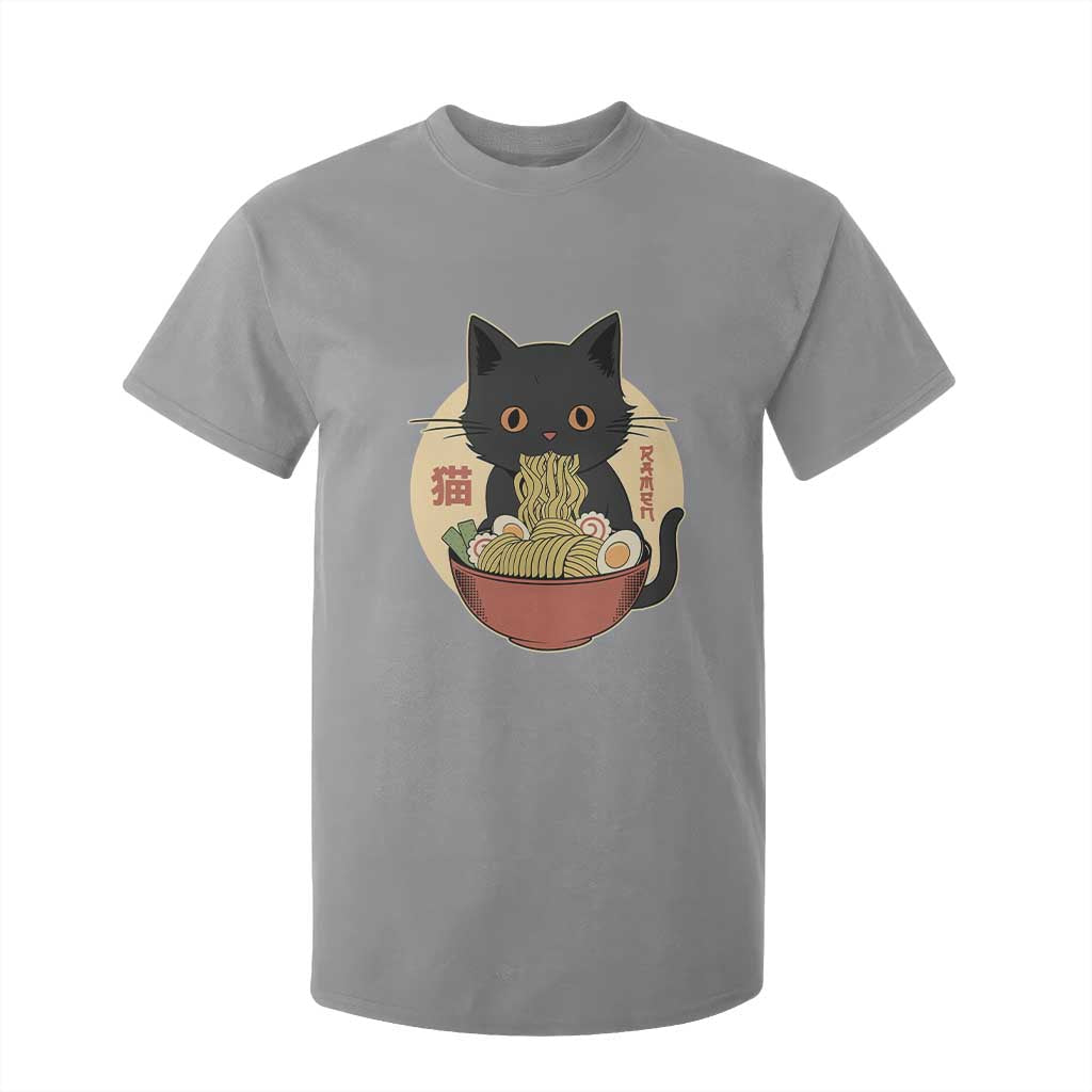 Kawaii Black Cat Eating Ramen T Shirt For Kid Funny Graphic Japanese Kawaii Anime Inspo TS02 Sport Gray Print Your Wear