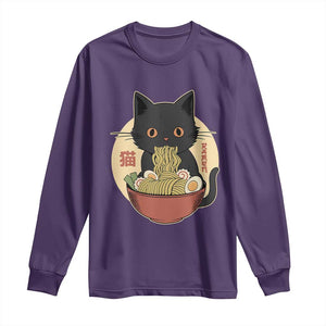 Kawaii Black Cat Eating Ramen Long Sleeve Shirt Funny Graphic Japanese Kawaii Anime Inspo TS02 Purple Print Your Wear