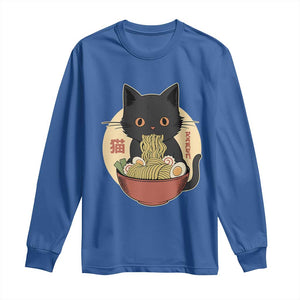 Kawaii Black Cat Eating Ramen Long Sleeve Shirt Funny Graphic Japanese Kawaii Anime Inspo TS02 Royal Blue Print Your Wear