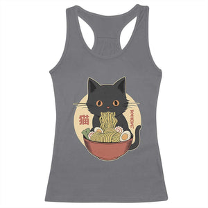Kawaii Black Cat Eating Ramen Racerback Tank Top Funny Graphic Japanese Kawaii Anime Inspo TS02 Charcoal Print Your Wear