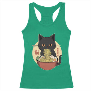 Kawaii Black Cat Eating Ramen Racerback Tank Top Funny Graphic Japanese Kawaii Anime Inspo TS02 Irish Green Print Your Wear