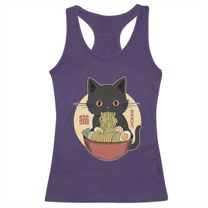 Kawaii Black Cat Eating Ramen Racerback Tank Top Funny Graphic Japanese Kawaii Anime Inspo TS02 Purple Print Your Wear