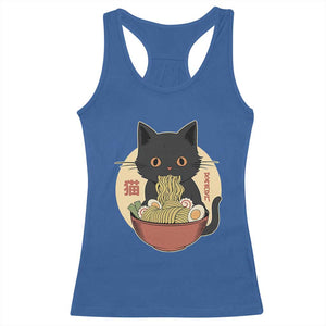 Kawaii Black Cat Eating Ramen Racerback Tank Top Funny Graphic Japanese Kawaii Anime Inspo TS02 Royal Blue Print Your Wear