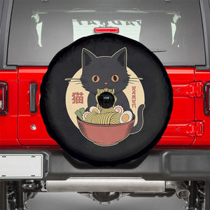Kawaii Black Cat Eating Ramen Spare Tire Cover Funny Graphic Japanese Kawaii Anime Inspo TS02 Black Print Your Wear