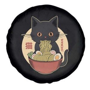 Kawaii Black Cat Eating Ramen Spare Tire Cover Funny Graphic Japanese Kawaii Anime Inspo TS02 Print Your Wear