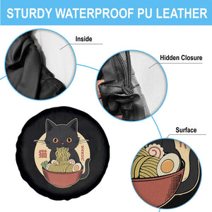 Kawaii Black Cat Eating Ramen Spare Tire Cover Funny Graphic Japanese Kawaii Anime Inspo TS02 Print Your Wear