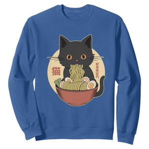 Kawaii Black Cat Eating Ramen Sweatshirt Funny Graphic Japanese Kawaii Anime Inspo TS02 Royal Blue Print Your Wear