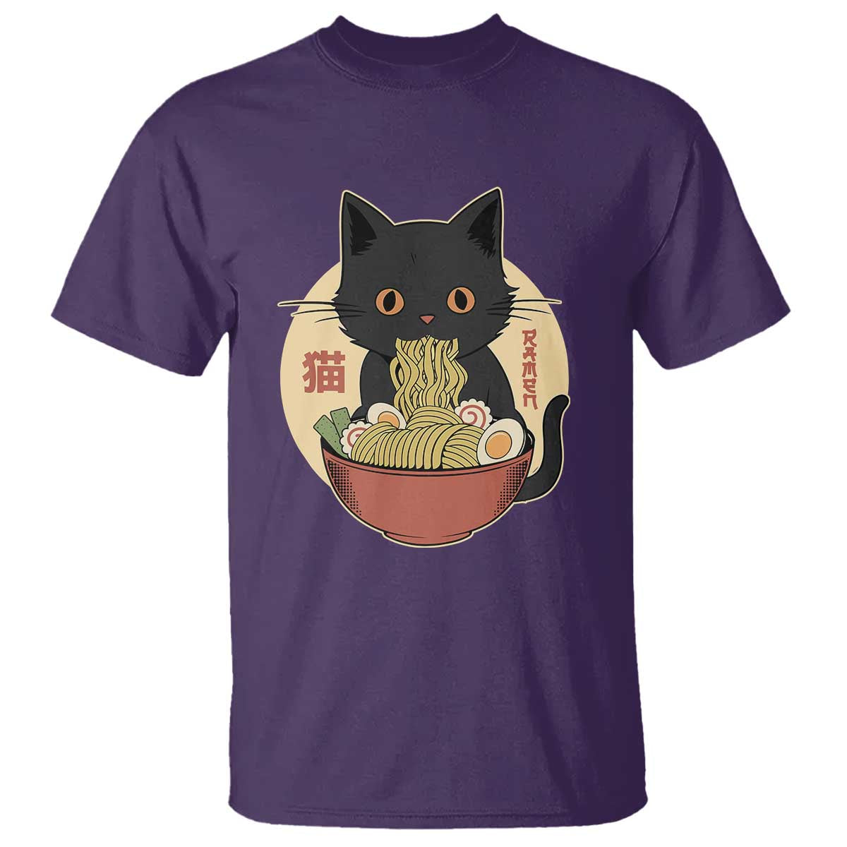 Kawaii Black Cat Eating Ramen T Shirt Funny Graphic Japanese Kawaii Anime Inspo TS02 Purple Print Your Wear