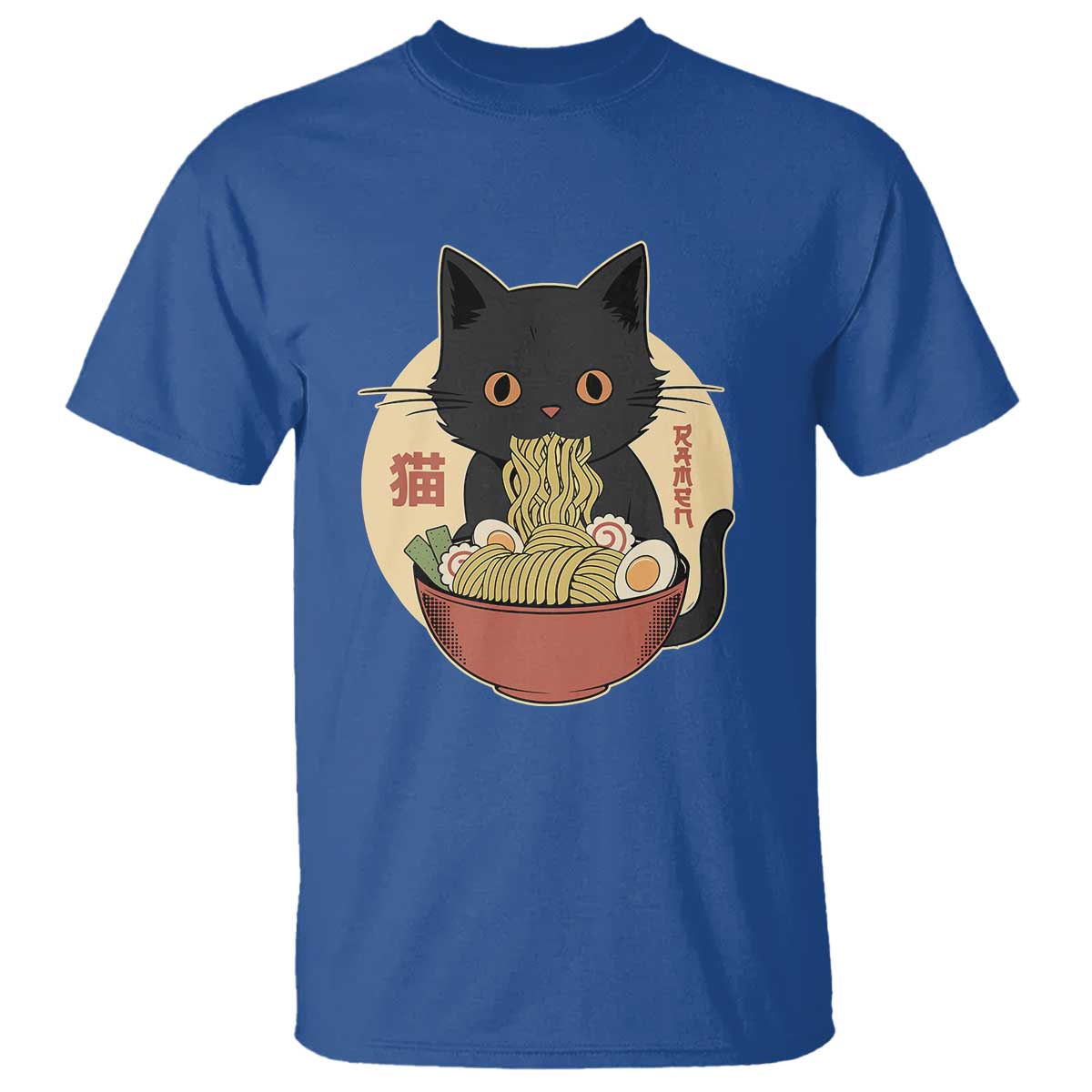 Kawaii Black Cat Eating Ramen T Shirt Funny Graphic Japanese Kawaii Anime Inspo TS02 Royal Blue Print Your Wear
