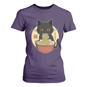Kawaii Black Cat Eating Ramen T Shirt For Women Funny Graphic Japanese Kawaii Anime Inspo TS02 Purple Print Your Wear