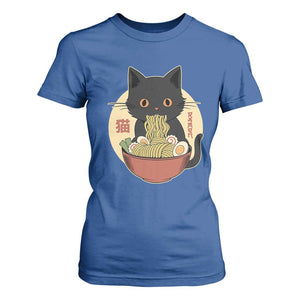 Kawaii Black Cat Eating Ramen T Shirt For Women Funny Graphic Japanese Kawaii Anime Inspo TS02 Royal Blue Print Your Wear