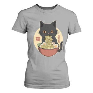 Kawaii Black Cat Eating Ramen T Shirt For Women Funny Graphic Japanese Kawaii Anime Inspo TS02 Sport Gray Print Your Wear