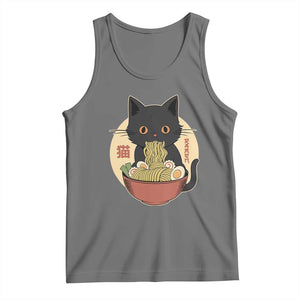 Kawaii Black Cat Eating Ramen Tank Top Funny Graphic Japanese Kawaii Anime Inspo TS02 Black Heather Print Your Wear