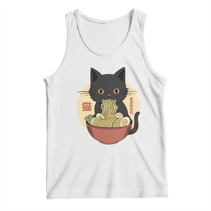 Kawaii Black Cat Eating Ramen Tank Top Funny Graphic Japanese Kawaii Anime Inspo TS02 White Print Your Wear