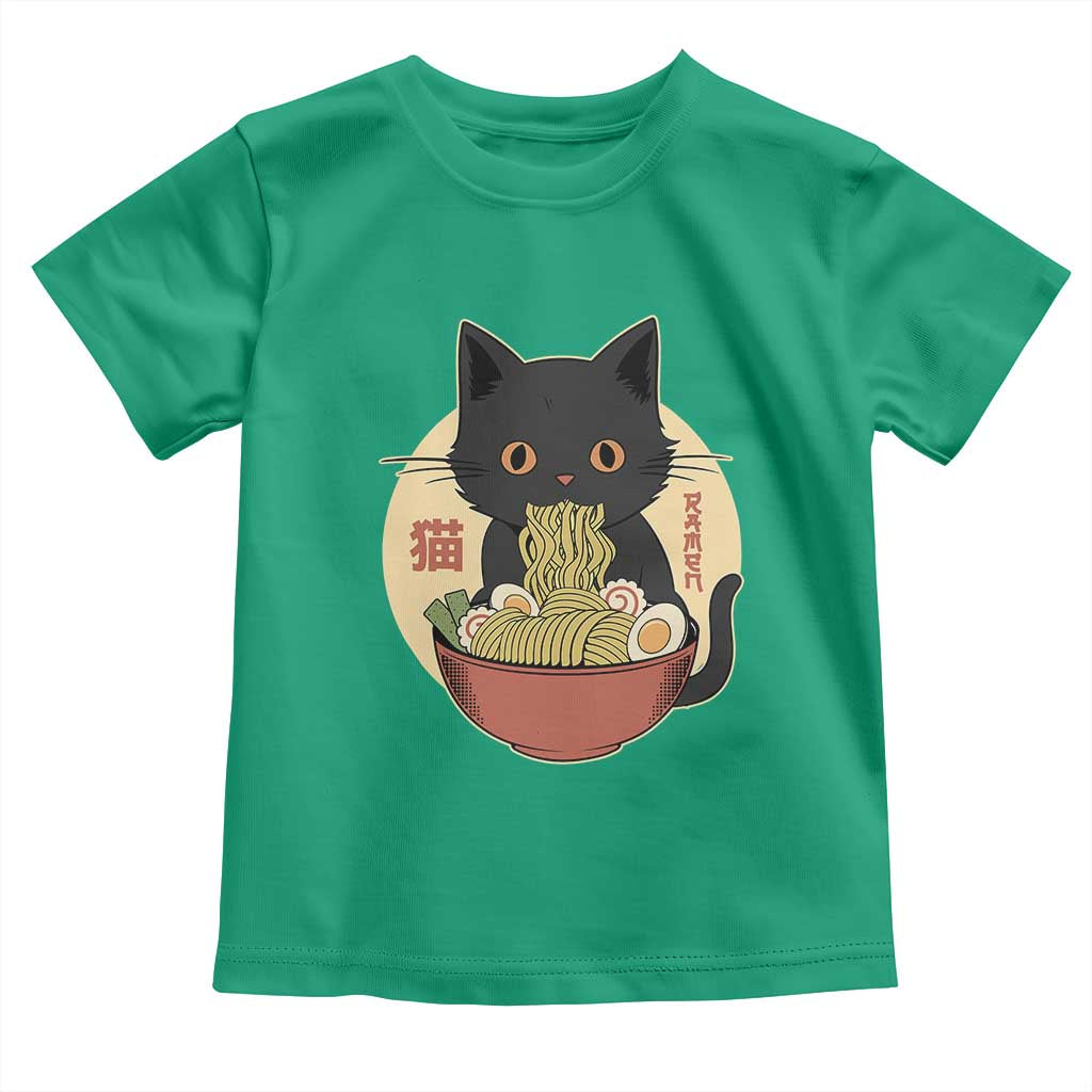 Kawaii Black Cat Eating Ramen Toddler T Shirt Funny Graphic Japanese Kawaii Anime Inspo TS02 Irish Green Print Your Wear