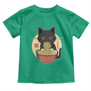 Kawaii Black Cat Eating Ramen Toddler T Shirt Funny Graphic Japanese Kawaii Anime Inspo TS02 Irish Green Print Your Wear