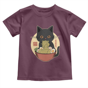 Kawaii Black Cat Eating Ramen Toddler T Shirt Funny Graphic Japanese Kawaii Anime Inspo TS02 Maroon Print Your Wear