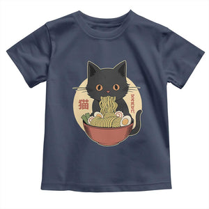 Kawaii Black Cat Eating Ramen Toddler T Shirt Funny Graphic Japanese Kawaii Anime Inspo TS02 Navy Print Your Wear