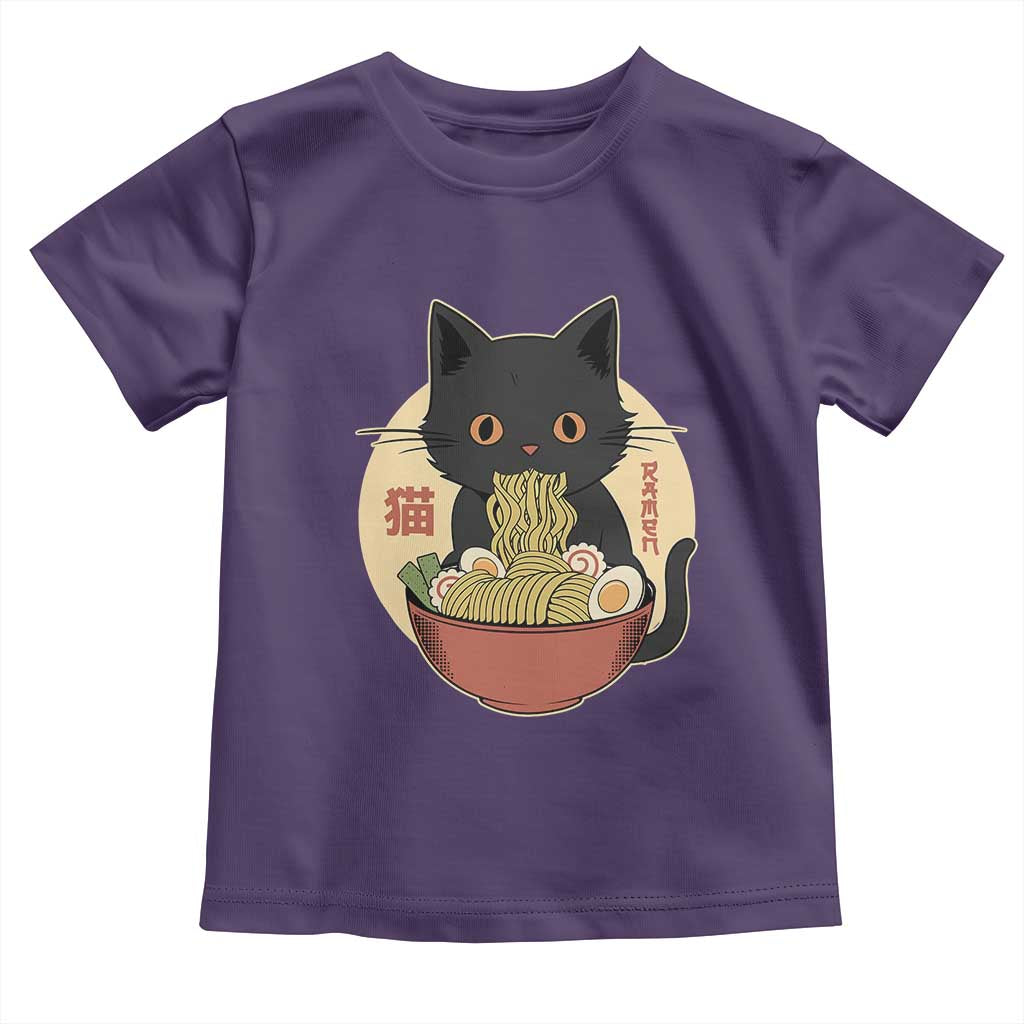Kawaii Black Cat Eating Ramen Toddler T Shirt Funny Graphic Japanese Kawaii Anime Inspo TS02 Purple Print Your Wear