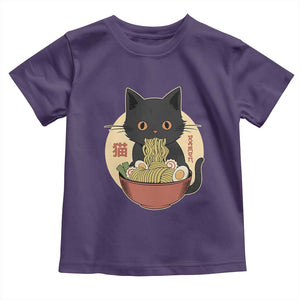 Kawaii Black Cat Eating Ramen Toddler T Shirt Funny Graphic Japanese Kawaii Anime Inspo TS02 Purple Print Your Wear