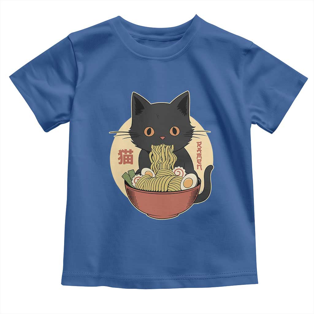 Kawaii Black Cat Eating Ramen Toddler T Shirt Funny Graphic Japanese Kawaii Anime Inspo TS02 Royal Blue Print Your Wear
