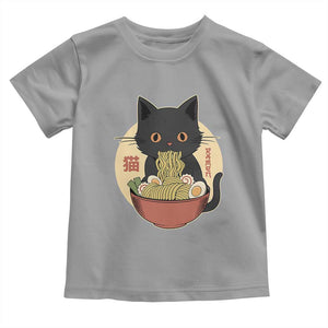 Kawaii Black Cat Eating Ramen Toddler T Shirt Funny Graphic Japanese Kawaii Anime Inspo TS02 Sport Gray Print Your Wear