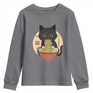 Kawaii Black Cat Eating Ramen Youth Sweatshirt Funny Graphic Japanese Kawaii Anime Inspo TS02 Charcoal Print Your Wear