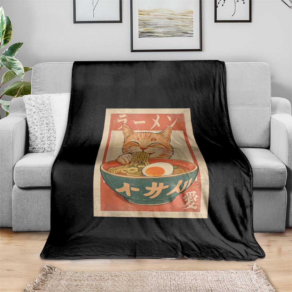 Funny Orange Cat Eating Ramen Throw Blanket Japanese Vintage Graphic Kawaii Anime TS02 Print Your Wear