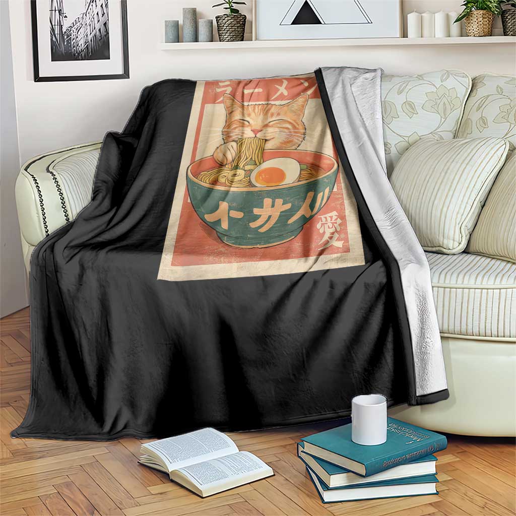 Funny Orange Cat Eating Ramen Throw Blanket Japanese Vintage Graphic Kawaii Anime TS02 Print Your Wear
