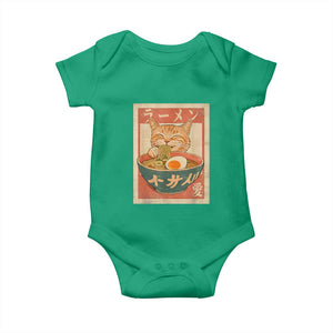 Funny Orange Cat Eating Ramen Baby Onesie Japanese Vintage Graphic Kawaii Anime TS02 Irish Green Print Your Wear