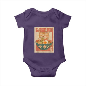Funny Orange Cat Eating Ramen Baby Onesie Japanese Vintage Graphic Kawaii Anime TS02 Purple Print Your Wear
