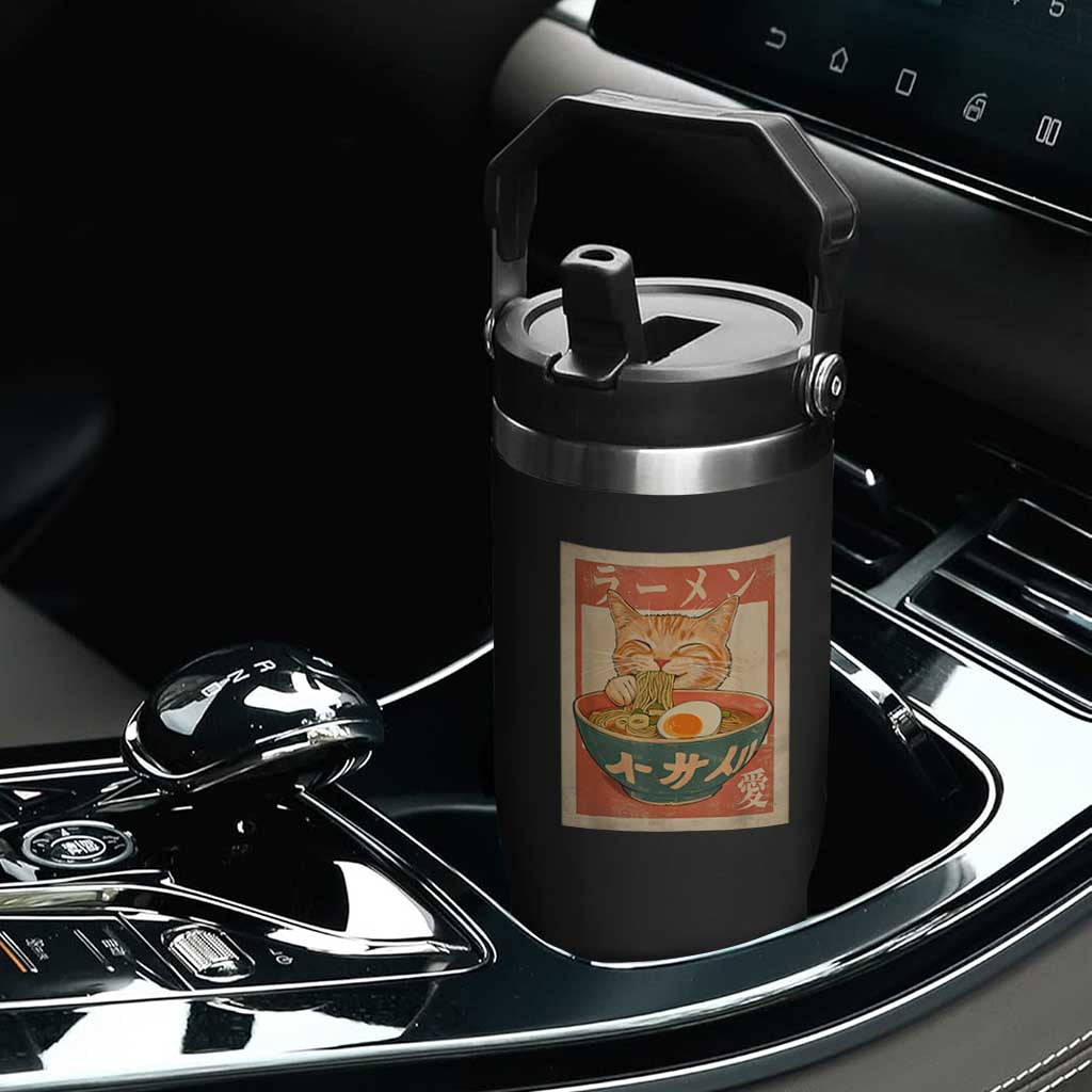 Funny Orange Cat Eating Ramen Flip Straw Tumbler Japanese Vintage Graphic Kawaii Anime TS02 Print Your Wear