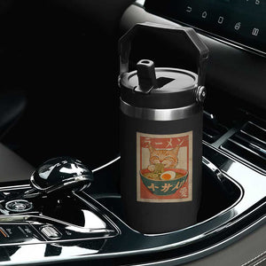 Funny Orange Cat Eating Ramen Flip Straw Tumbler Japanese Vintage Graphic Kawaii Anime TS02 Print Your Wear